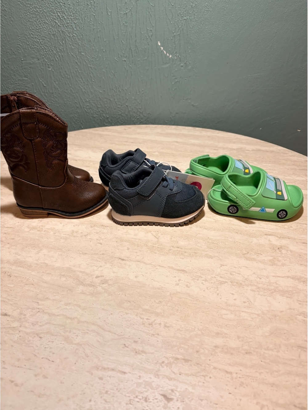 Cat & Jack Boys' Size 5 Shoes and Boots Set - Sneakers, Cowboy Boots, and GreenC